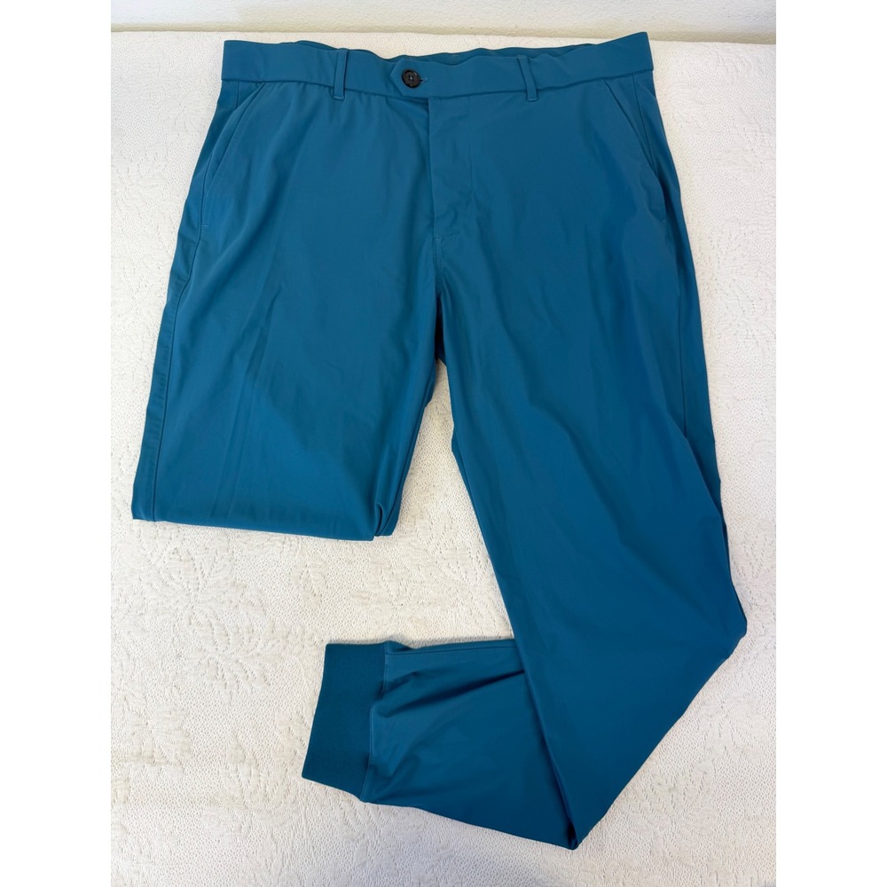 Greyson Montauk Joggers Golf Pants Teal Blue Mens Size 35 Tapered Cuffed Leg